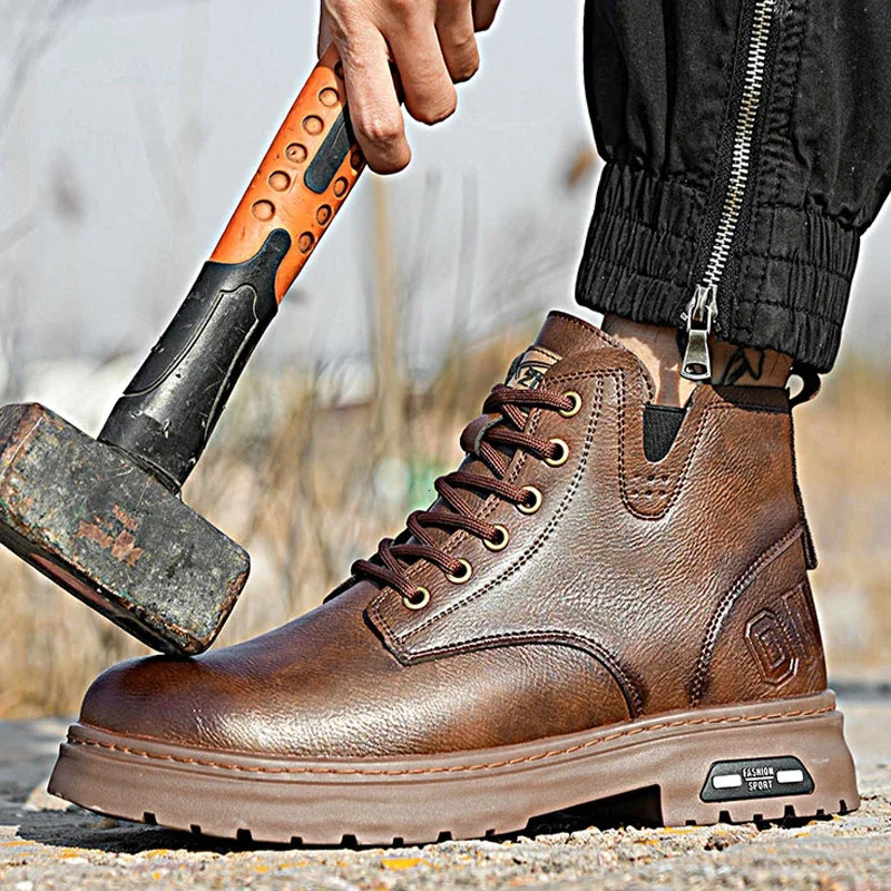 Fashion 2024 Waterproof Leather Boots Work Safety Shoes Men Steel Toe Boots Side Zipper Indestructible Protective Male Shoes 241112