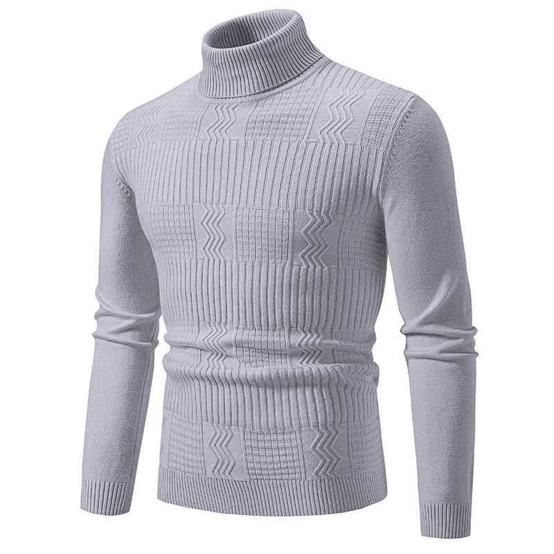 New autumn and winter mens turtle neck sweater solid color slim fit knitted pull-out mens fashionable casual knitted sweater W2411111