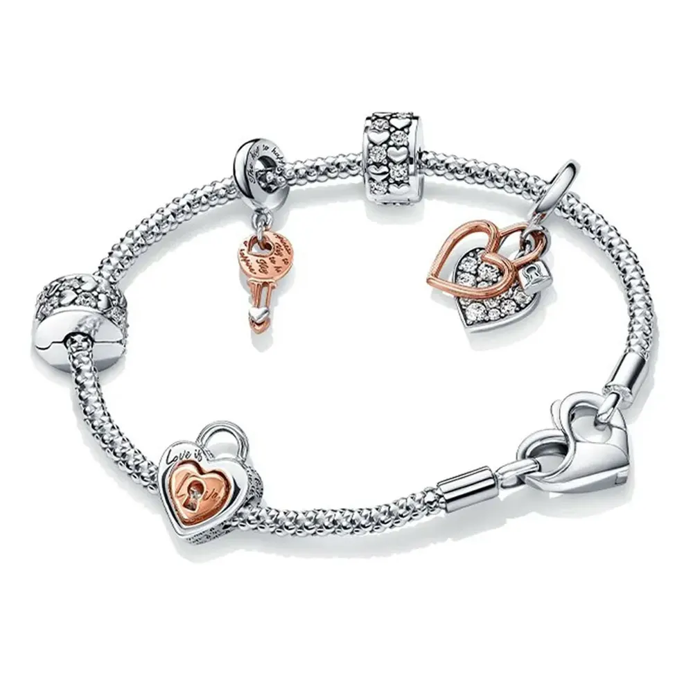 New Heart Lock Necklace 45cm Gold Plated 3 Color Bracelets Loved Anniversary For Women Gifts Valentines Day For Party DIY