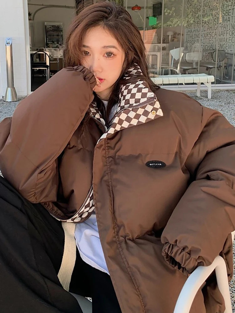 Winter Down Cotton Jacket Women 2023 Zipper Loose Padded Coat Female Solid Thickening Warm Puffer Parkas Jackets Black Khaki 241108