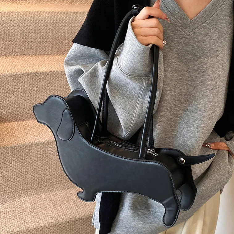 Novelty Cartoon Dog Shaped Armpit Purses Unique PU Leather Handbag Solid ner Bag Funny Shoulder Bags Kawaii Girls Tote 241111