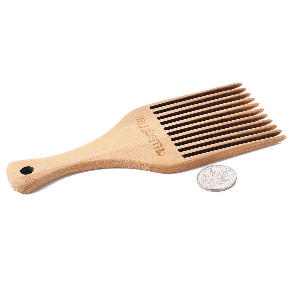 Wooden bamboo African comb wide toothed fork comb professional anti-static hair salon styling comb angle removal wet dry hair brush W241112