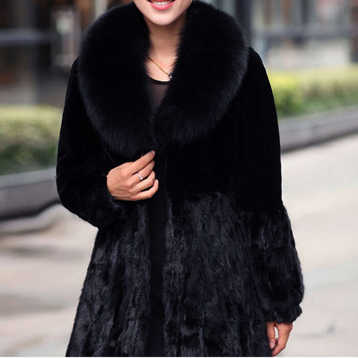 shanshi fur coat women New women's clothing with large collar extended length imitation fur coat autumn and winter warm coat