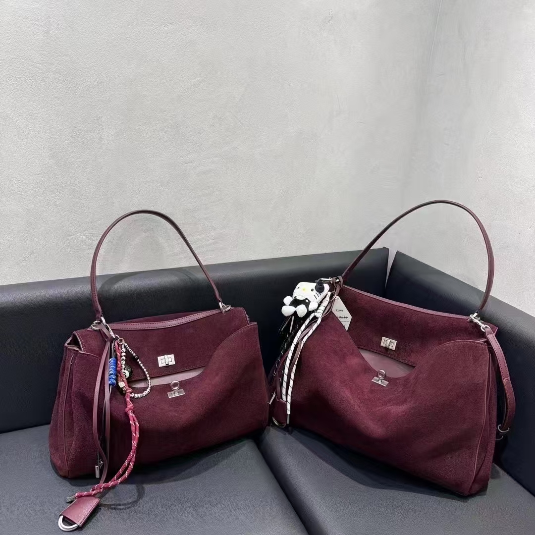New Cowhide Capacity Full Suede Tote Used Underarm Hand-Held Single Shoulder Crossbody Large Women's Bag Cartoon