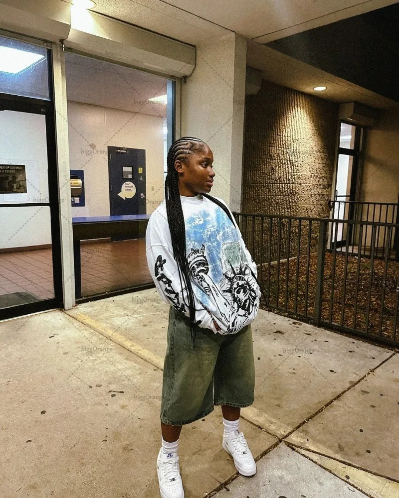 Y2K Gothic Punk Style Thorne Printed Long Sleeve Mens Harajuku Retro Oversized T-shirt Trendy Hip Hop Casual Street Top Womens 241112