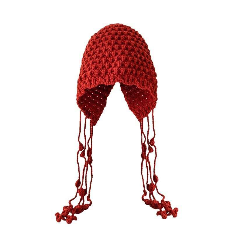 autumn winter warm woolen hat hand woven hollow toe cap womens ethnic and stylish su ear protection sleeve knitted hat