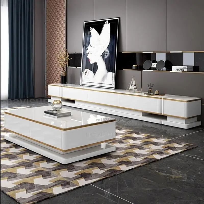 Luxury Modern Coffee Table Tv Stand Cabinet Black Finish Apartment Living Room Rectangula Moveis Para Casa Sofaset Furniture