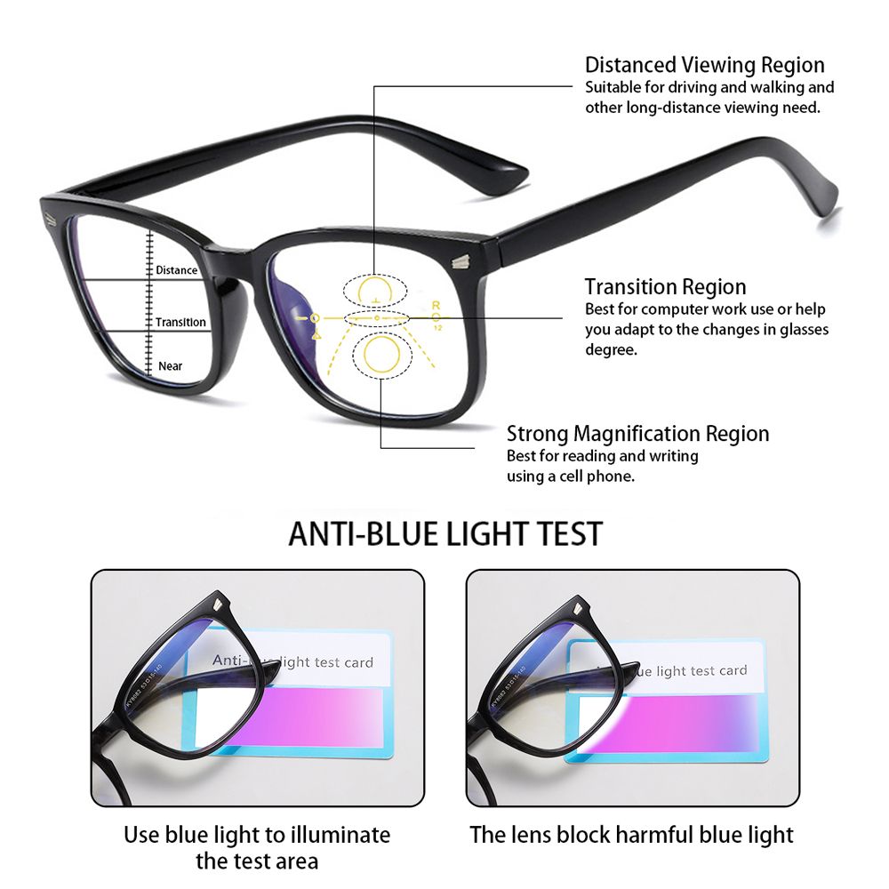 Square Progressive Multifocus Reading Glasses Anti Blue Light Presbyopic Glasses Spring Hinge Readers Far and Near Dual-use