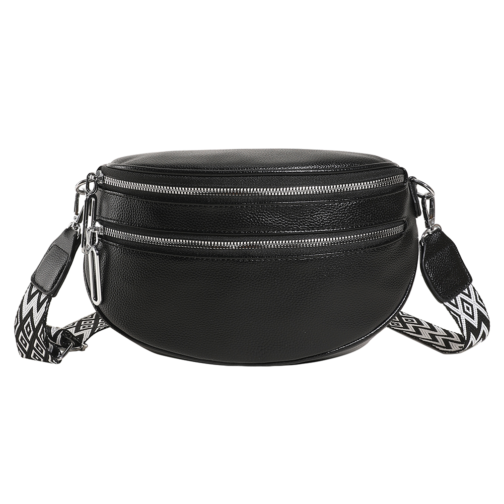 Women Crossbody Fashion Shoulder Bag Wide Strap Soft Leather Female Chest Belt Bum Bag Ladies High Quality Semicircle Saddle Bag