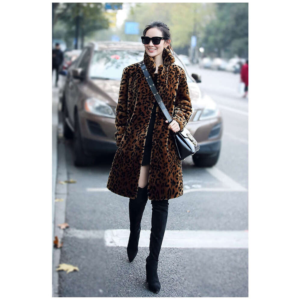 shanshi fur coat women Leopard print winter clothing new sheep shearing fur integrated women's mid to long coat