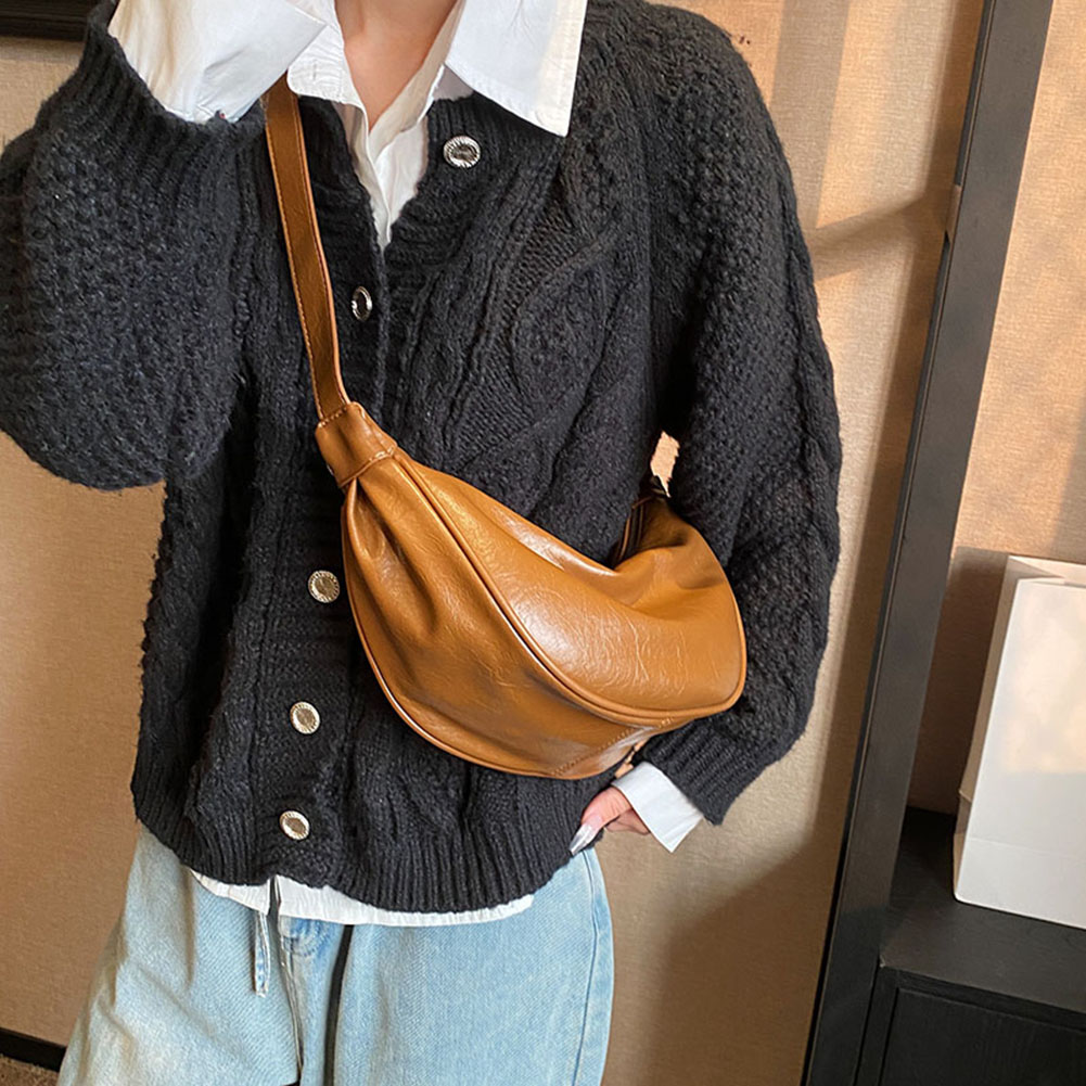 Women Small Crossbody Bag Leather PU Crescent Bag Casual Shoulder Dumpling Bag Versatile Half Moon Bag Girl Stylish Purse
