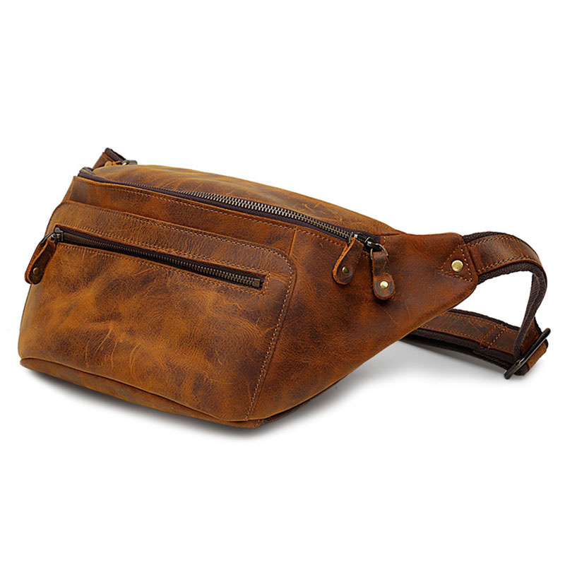 Newsbirds High Quality Vintage Leather Chest Bag Waist Natural Cowskin Male Casual Outdoor Small s For Men Pack bb285