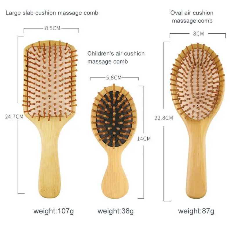6-piece scalp massage comb wooden bamboo air cushion anti-static wide tooth double head flat comb hair salon styling tool W241112