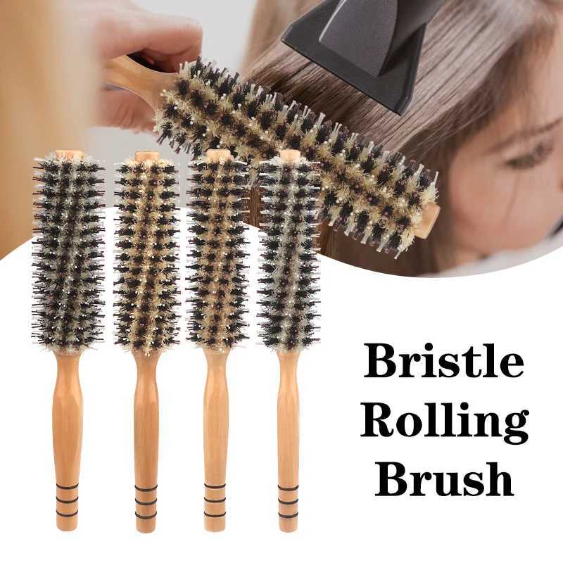 Natural Pig Mane Curling Brush Hair Clipper Curling Brush Wooden Curling Brush Round Bucket Hair Comb W241112