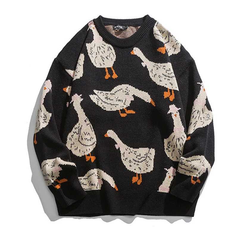 Mens knitted sweater turtle neck zipper Harajuku casual mens coat sweater mens cartoon animal duck unisex autumn sweater W2411111