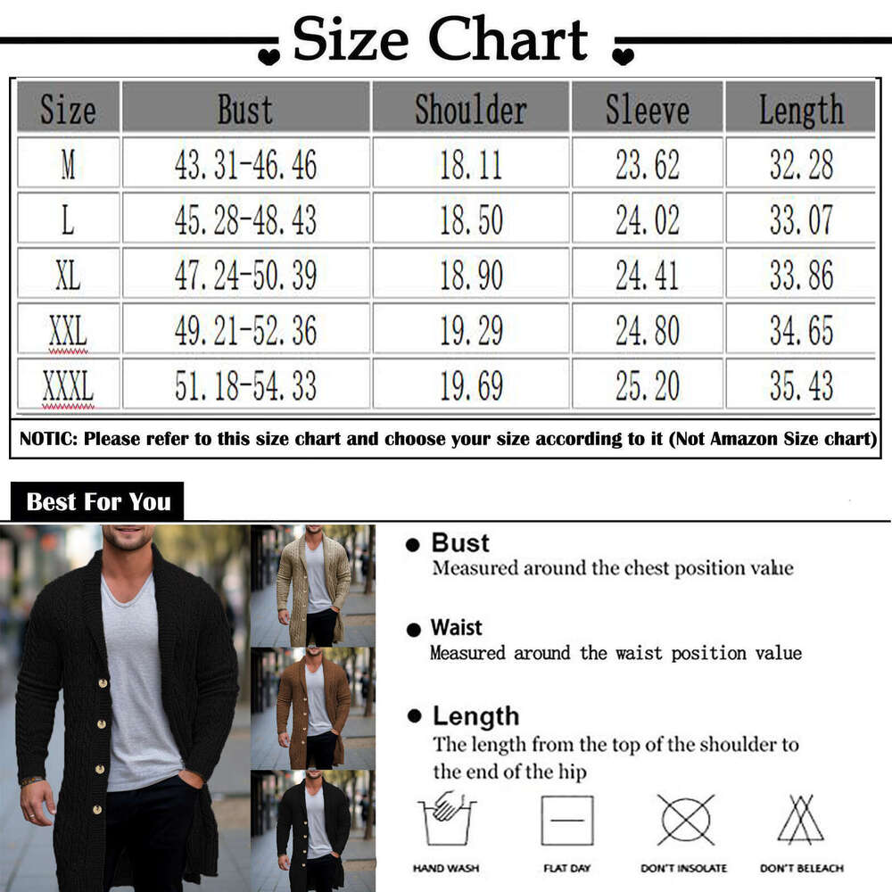 Men'S Midi Autumn Winter Casual Retro Solid Long Sleeve Cardigan 2023 New Turn-Down Collar Button Sweater Coat