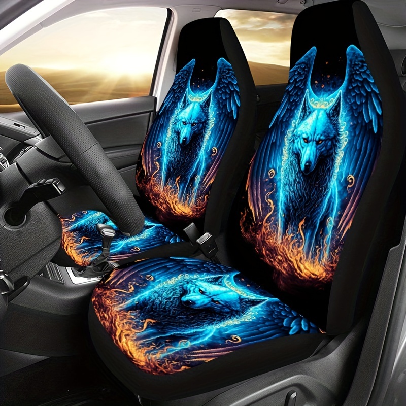 Wolf Printed Men Car Seat Cover Front Seats Only Full Set of 2 Bucket Seat Protector Car Seat Cushions for Car SUV Truck or Van 22e56