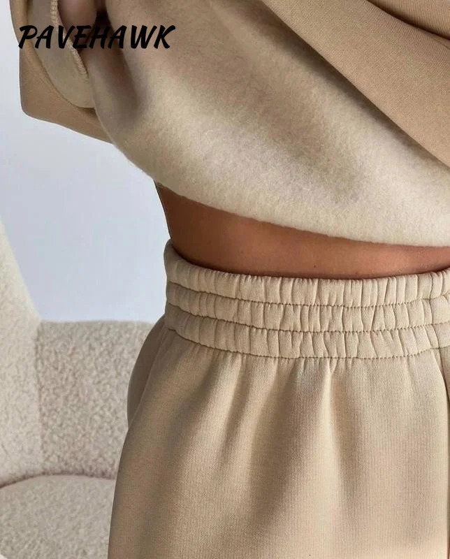 Women Elegant Solid Hoodies Sets Long Sleeve Stand Up Collar Loose Thick Button 2 Piece Set Casual Pullover Pant Suit 241111