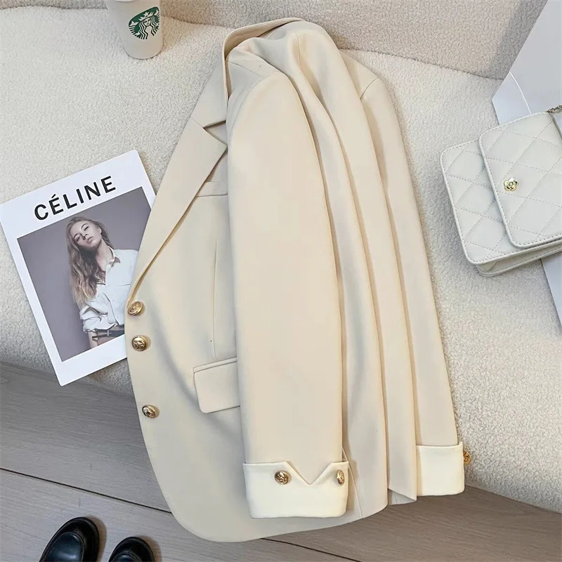 Elegant Office Patchwork Blazer Coat Women Loose Lapel Long Sleeve Button Suits Early Autumn Fashion Female Outwears 241112