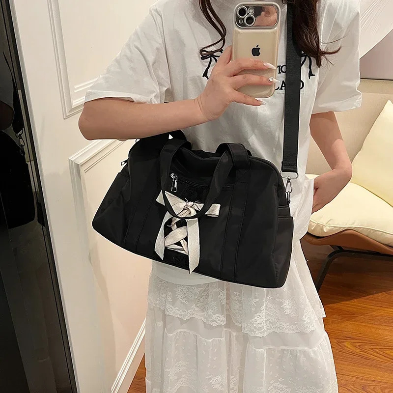 Sewing Thread Bow Zipper Nylon Ladies Shoulder Bags Large Capacity Commuting Crossbody for Women Bolso Mujer 241111