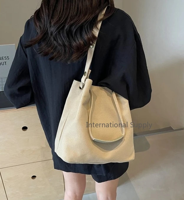 Selling Canvas Womens Bag High Quality Solid Color Versatile Bag Large Capacity Zipper Pocket Handbag 241111