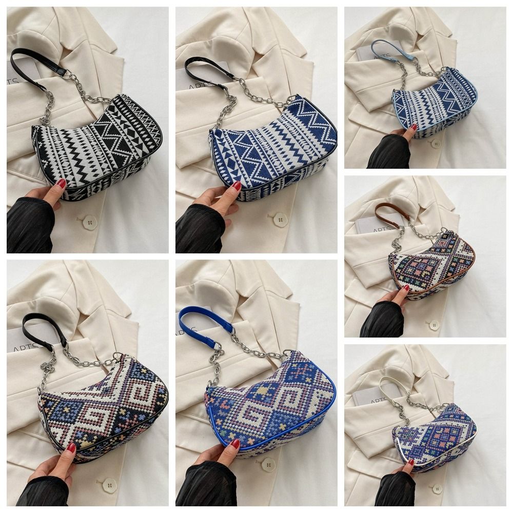 Embroidery Ethnic Style Canvas Bag Fashion Handbag Print Printing Shoulder Bag Large Capacity Portable Shopping