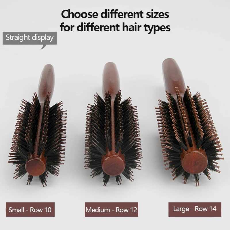 Pig Mane Solid Wood Curling Comb Square Handle Hair Styling Curling Comb Flat Curling Comb W241112