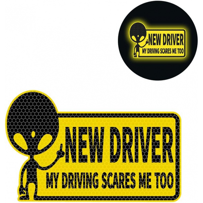 3PCS Alien Sticker New My Driving Student Driver Vehicle Safety for Novice Or Beginner Highly Reflective