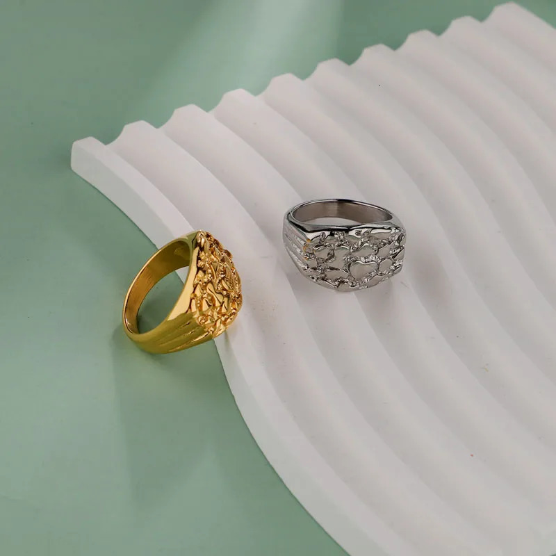 1PC Stainless Steel Mens Nugget Ring Hip Hop Fashion Jewelry Gifts 241112