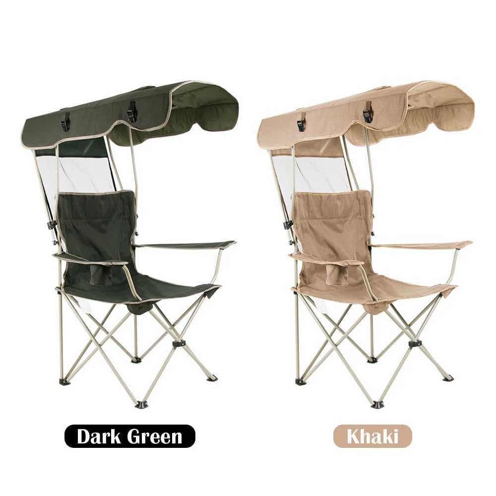 Portable folding chair with covered sunshade beach chair camping chair lawn chair outdoor activity anti slip foot padW241111