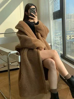Womens winter faux fur warm long sleeved womens thick teddy bear jacket casual loose oversized jacket 241112