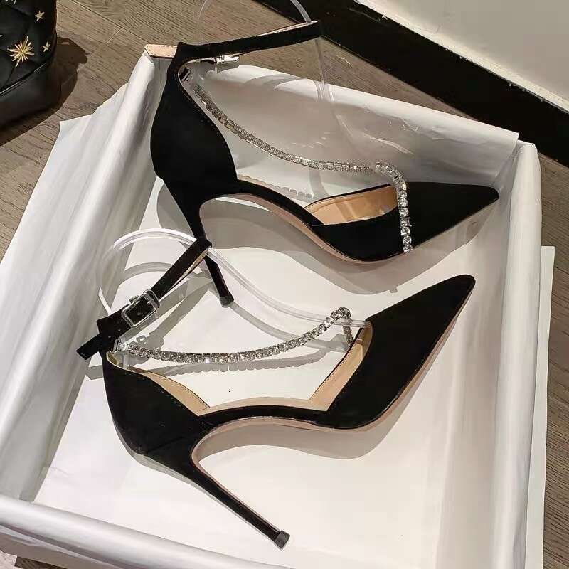 Kmeioo Elegant Wedding Shoes Woman Ankle Strap Sandals Jewel Thin Brideshoes Pointed Toe High Heels Sgback Pumps