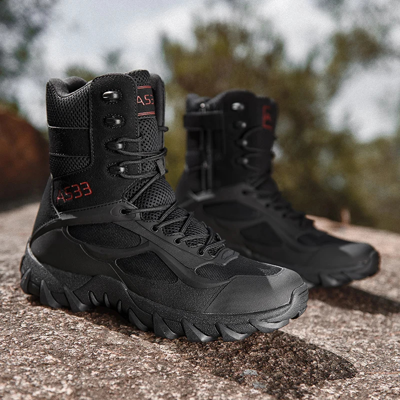 Men High Quality Leather Boots Tactical Desert Combat Boots Mens Outdoor Hiking Shoes Work Safty Ankle Boots 241112