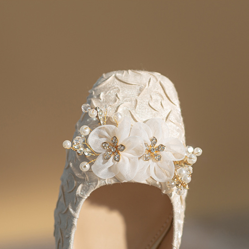 2025 new Pearl Women Chain Mary Janes Bow String Bead Chunky Sandals Autumn Design Mid Heels Shoes Pumps atos Mujer ca4a