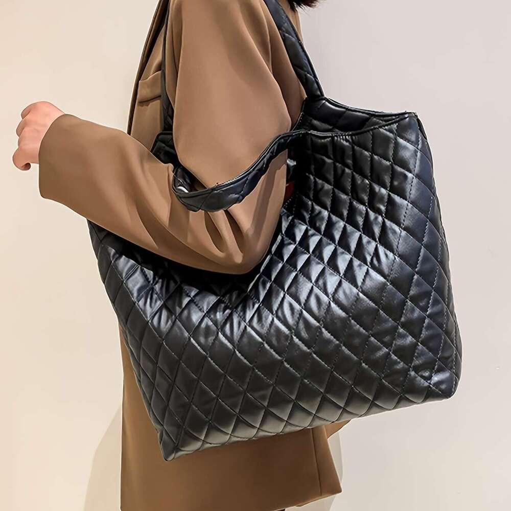 Sense large capacity portable female autumn and winter new 2024 Korean embroider e dia lattice bucket Tote bag