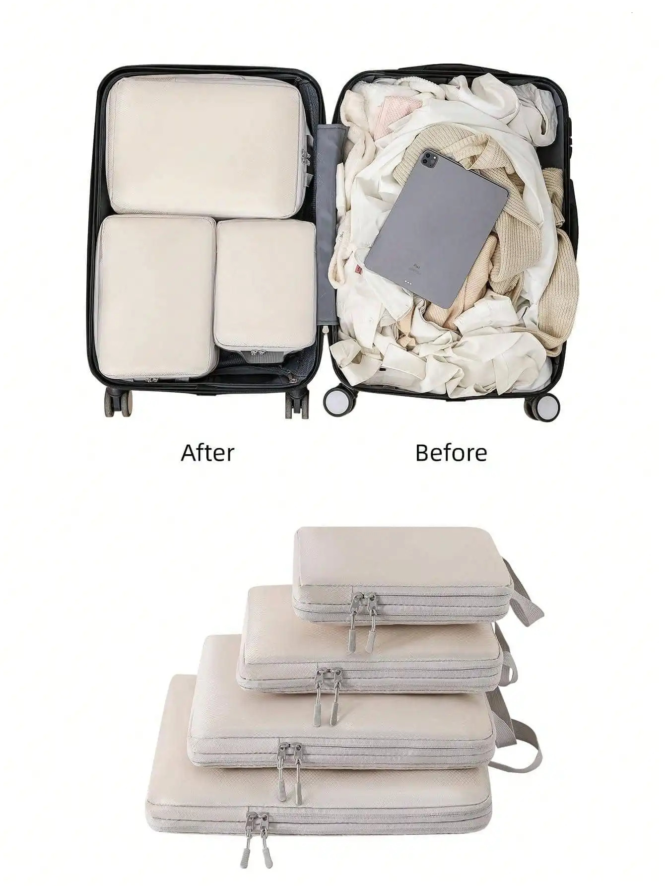 4 pcs/set Compressible Packing Travel Storage Bag Cubes Waterproof Suitcase Nylon Portable With Handbag Luggage Organizer 241111