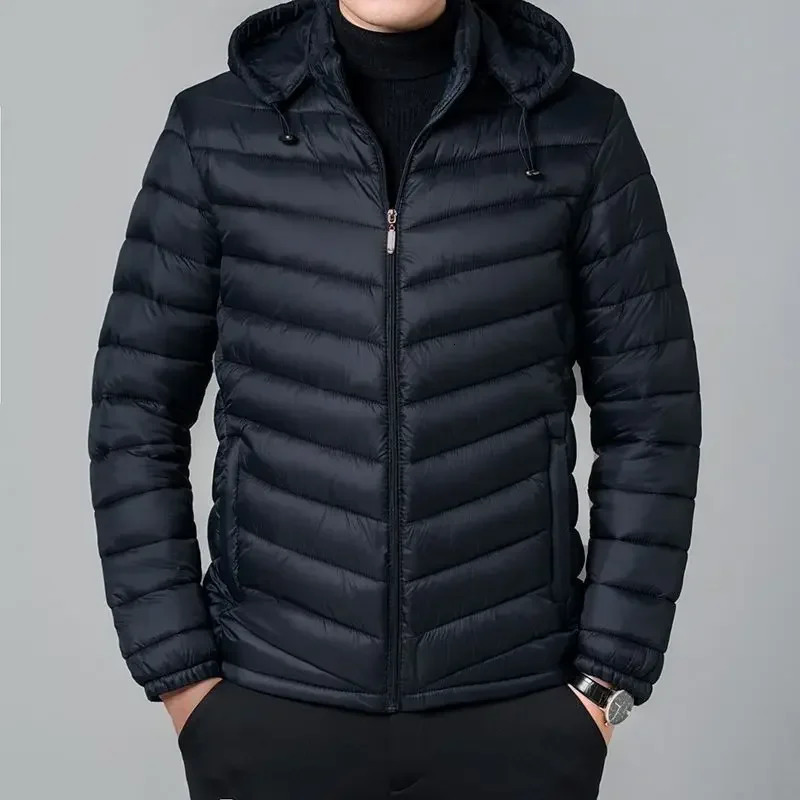Mens Down Jacket Lightweight Puffer Zipper Hooded Male Padded Coats Parkas Padding Korea Korean Clothing Winter Outer 241112