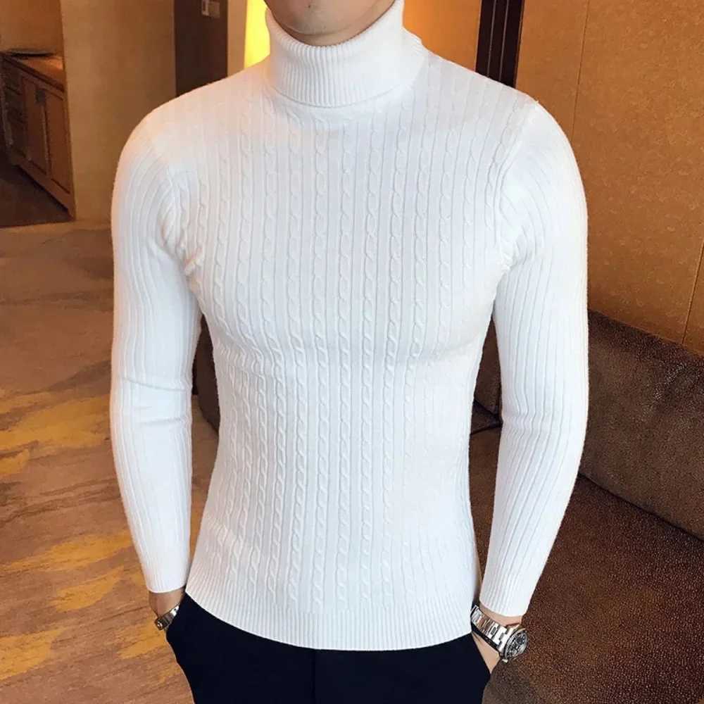 Autumn and Winter Mens Turtle Neck Jacquard Sweater Solid Color Pullover Sweater Warm and Slim Fit Sweater Mens Knitted Pullover W2411111