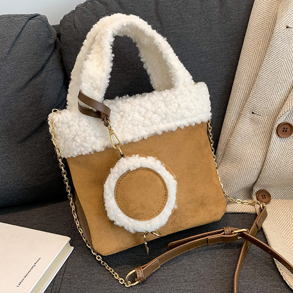 Women Faux Lamb Wool Handbag Versatile Plush Crossbody Bag with Coin Bag Fluffy Tote Handbag Messenger Bag Satchel Stylish Purse