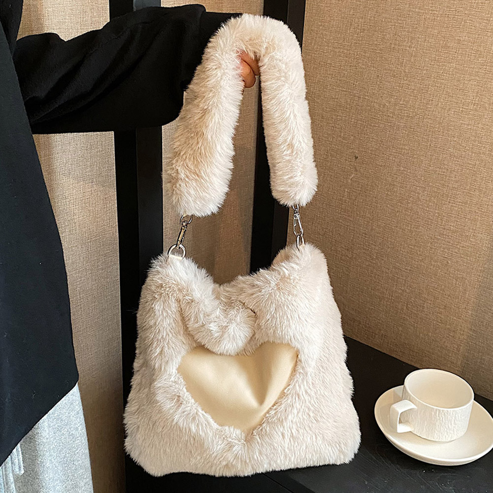 Women Plush Tote Handbag Casual Fuzzy Crossbody Bag Fluffy Shoulder Bag Chain Cute Sling Pouch Faux Fur Female Purse Furry Bolsa