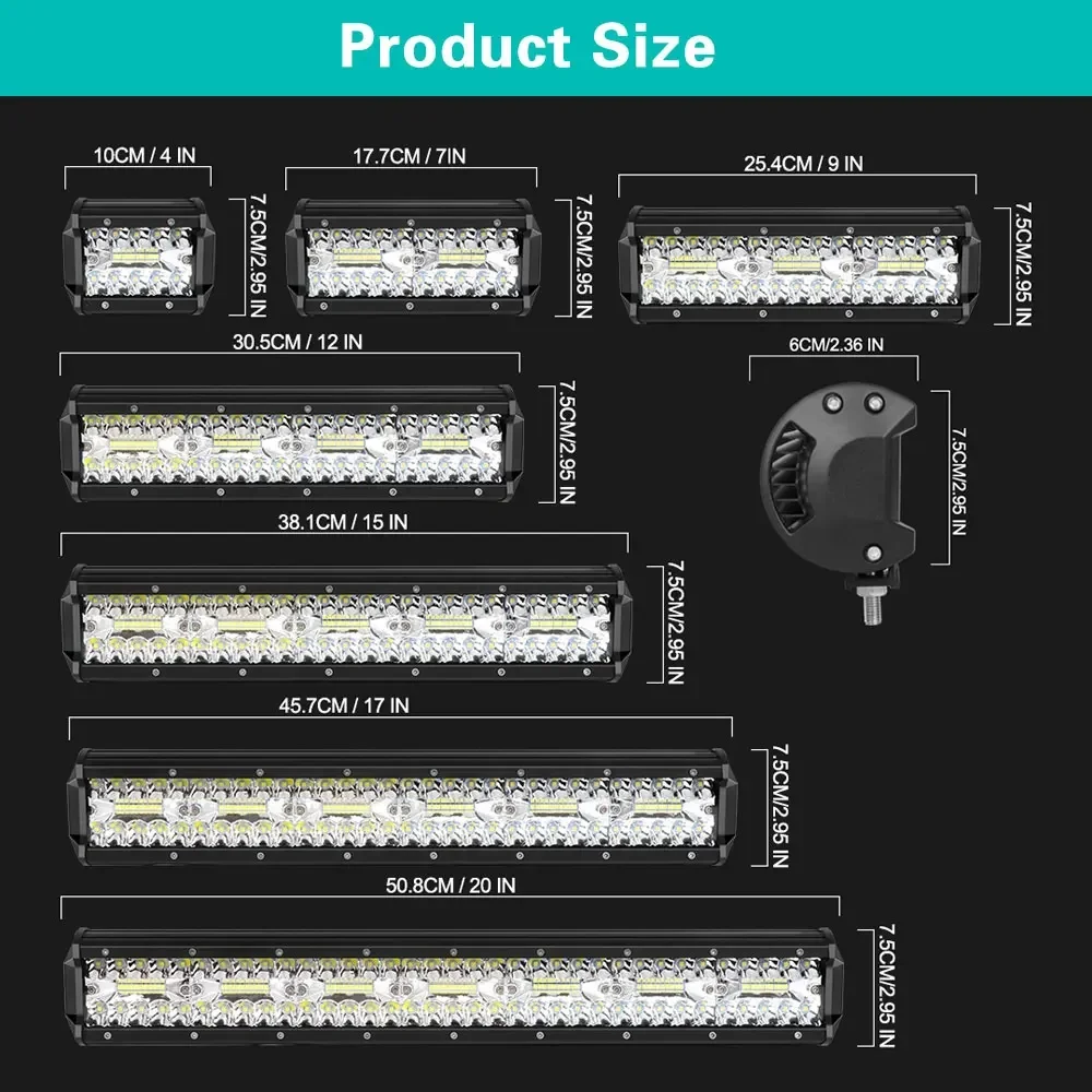 Auxiliary Search Light vehicle 12V 24V Work Light Bar Driving Boat Truck ATV SUV Off -road 4x4 Accessories 4/7/12/15/20 Inch
