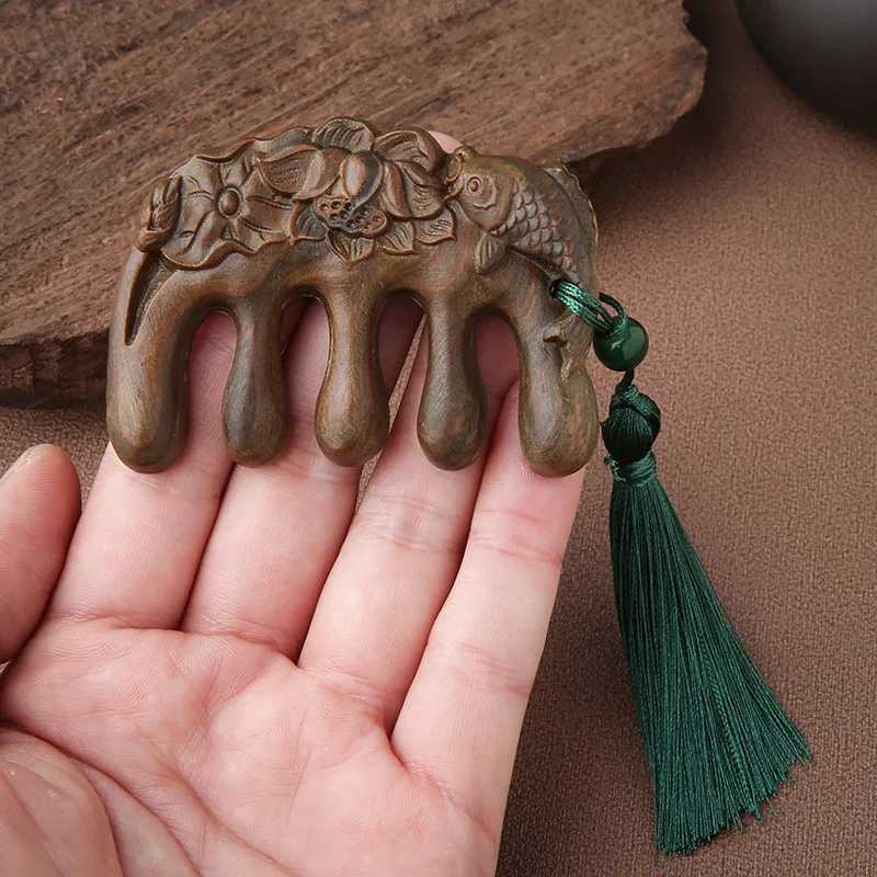 Hawthorn wood comb anti-static scalp massage comb natural wood comb Chinese style wide tooth comb Tassel womens gift W241112