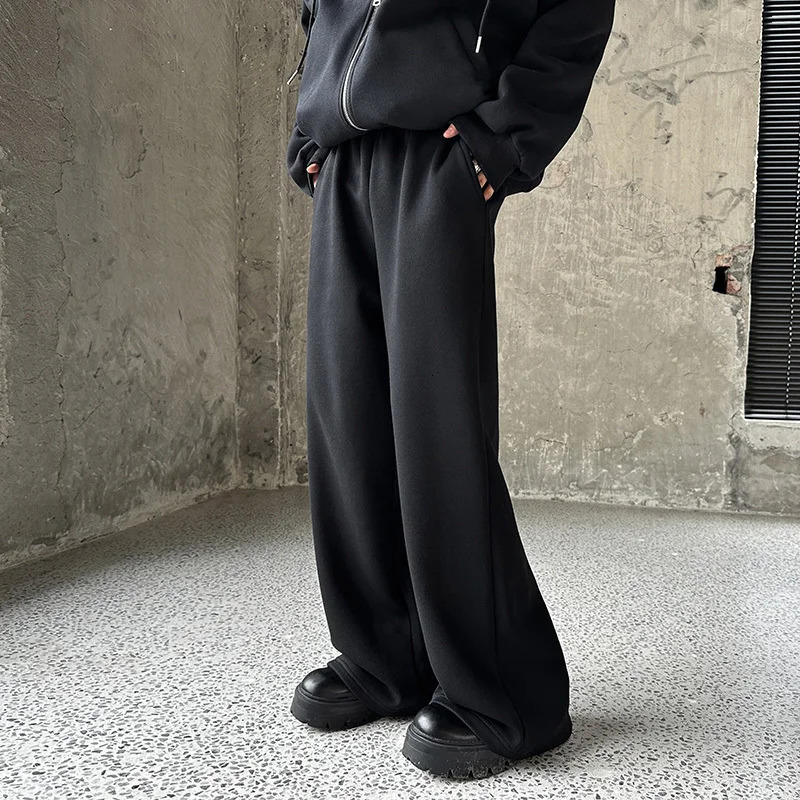 IEFB American Style Mens Sweatpants Elastic Waist Solid Color Bottom Straight Wide Leg Loose Sports Trousers Simple 9C7782 241112
