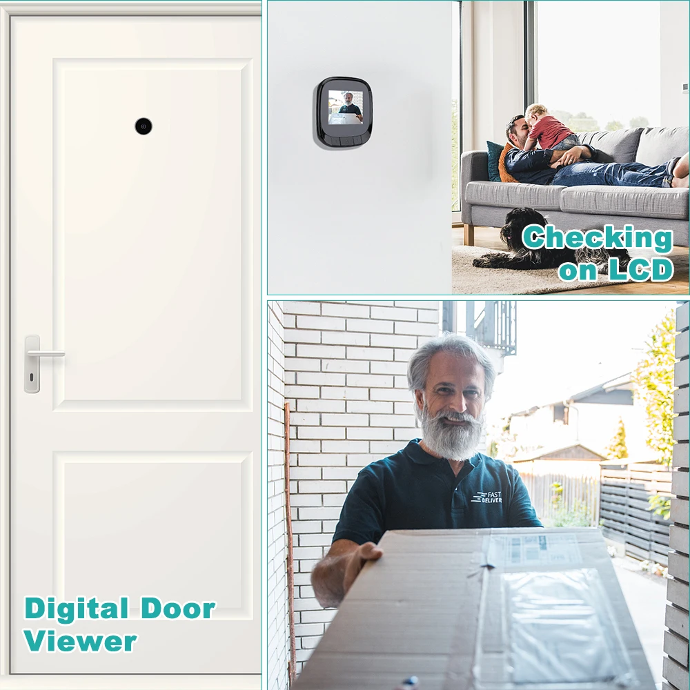 Awapow 2.4Inch Door Bell Eye Peephole Camera 90° LCD Digital Doorbell Rechargeable Built-in Storage Cat Eye Door Peephole Viewer