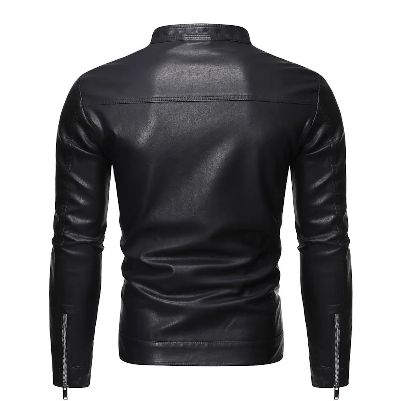 Mens standing collar leather jacket autumn oversized slim motorcycle cycling suit winter thickened PU work clothes 241108