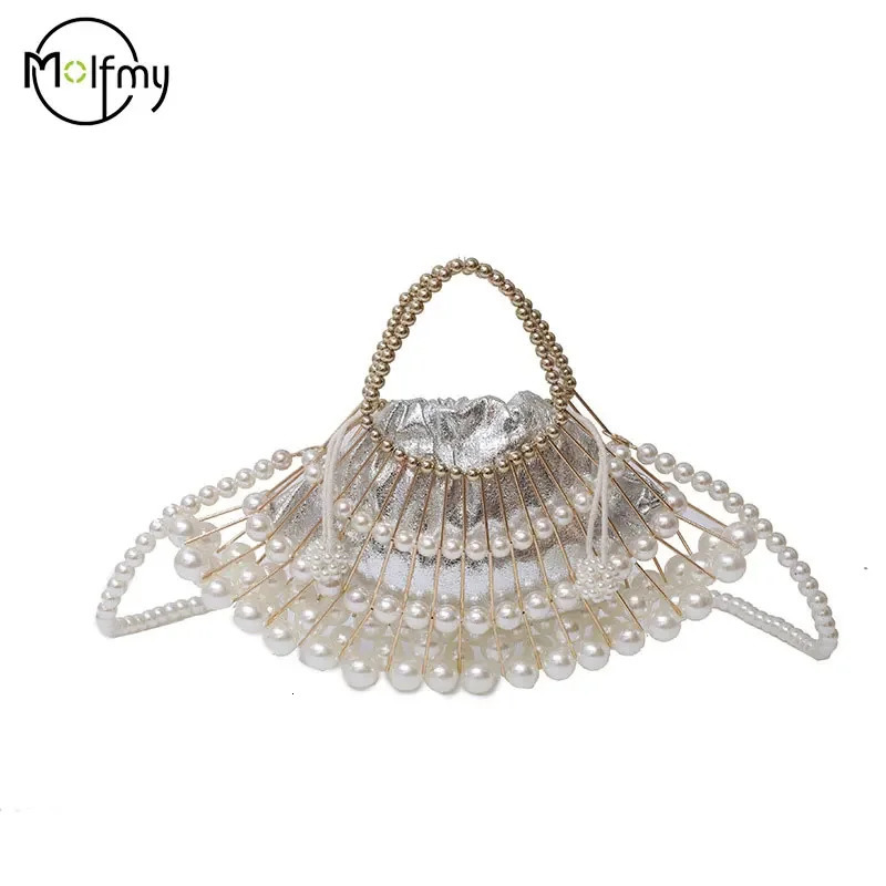 Evening Clutch For Women Shoulder Sier Pearl Advanced Party Wedding er Handbag Purse Hollow Crossbody Bag 241111