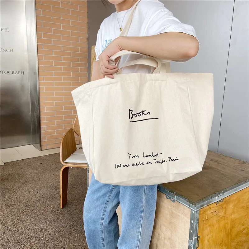 Womens canvas bag womens casual large capacity letter printing handbag womens shoulder bag reusable shopping bag 241111
