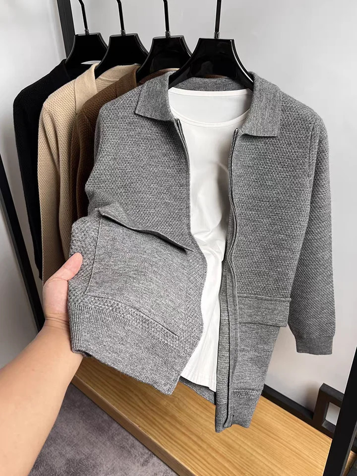 Trendy Mens Knitted Jacket Autumn/Winter Collection Half Zipper Flip Collar Pocket Exquisite Jacquard Casual Coat 241112