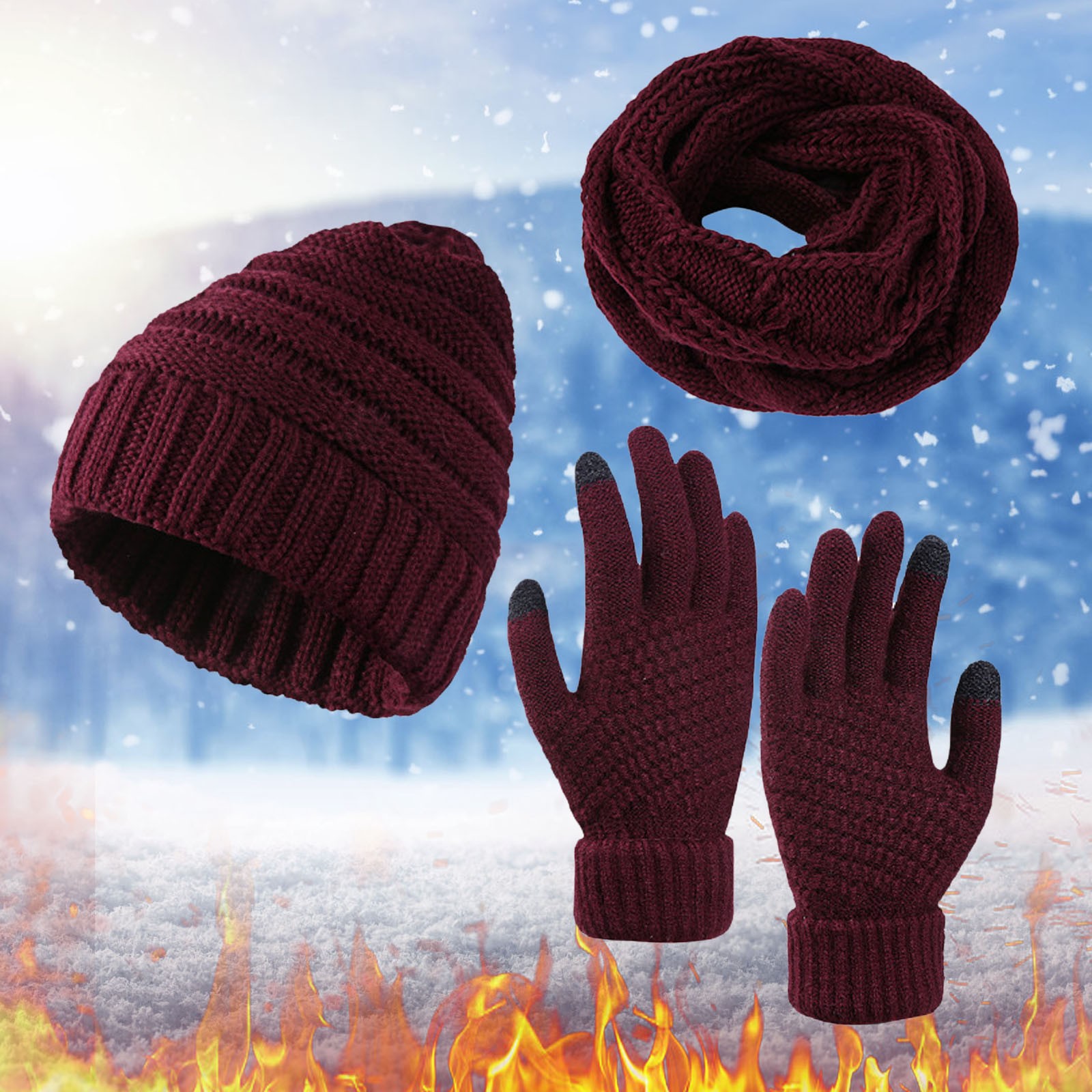 Winter Casual Solid Hat Scarf Gloves Set For Women Men Caps Winter Warm Soft Knitted Hat Bonnet Scarves Gloves Outdoor Accessory 4a5dc