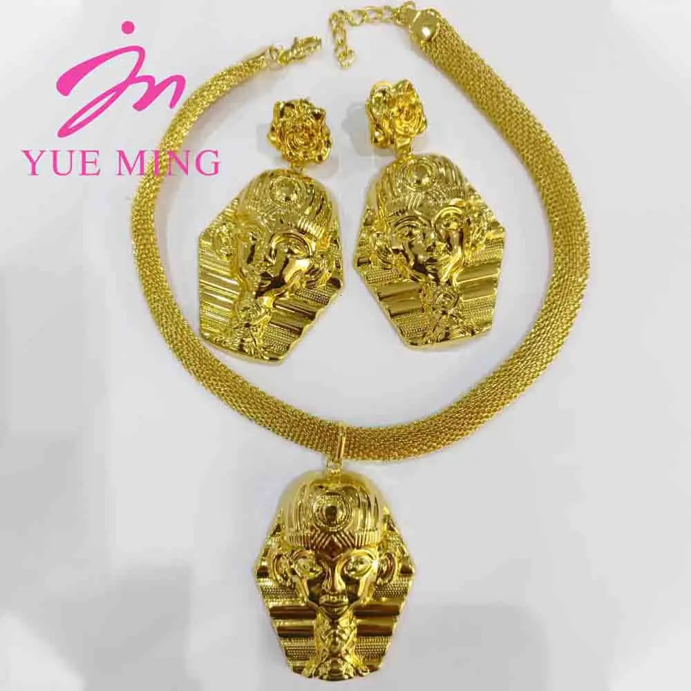 Vintage Jewelry Set Pyramid Ancient Egyptian Pharaoh Pendant Gold Copper Necklace Earrings Womens Jewelry Accessories Gifts 241112